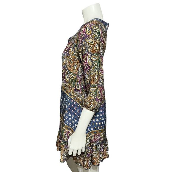 🌟Tolani 100% Silk Multicolored Ginger Paisley Tunic Mini Dress Sz-XS - Picture 2 of 10